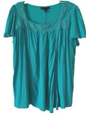 Lane Bryant Turquoise Crochet Yoke Scoop Neck Top